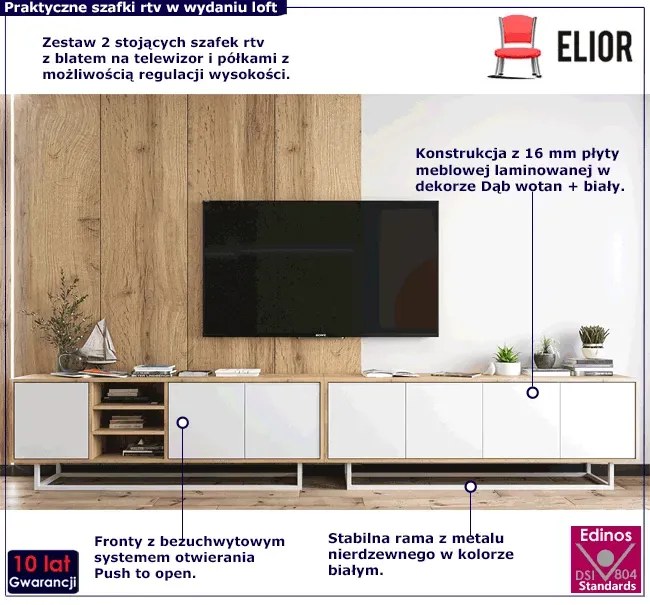 Zestaw stojących szafek rtv dąb wotan + biały - Avila 16X