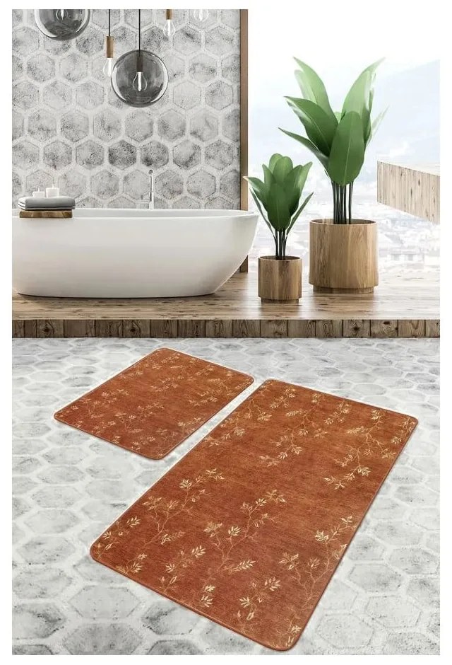 Brązowe aksamitne dywaniki łazienkowe zestaw 2 szt. 60x100 cm – Mila Home