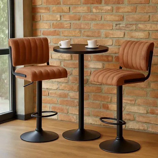 Brązowy tapicerowany hoker barowy z oparciem E1-P45