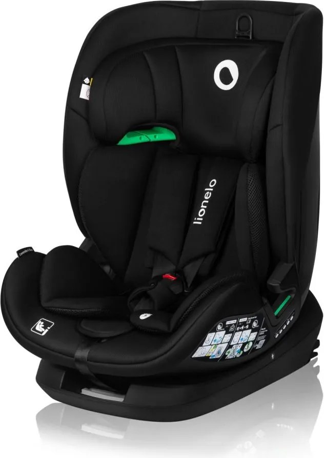 Lionelo - Obrotowy fotelik samochodowy z bazą LAVENDER i-Size 76-150 cm Czarny Karbon