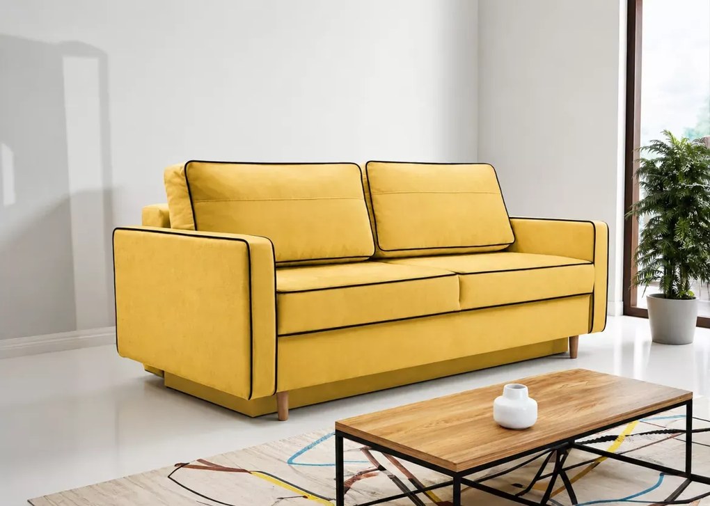 Kanapa Latina 3-osobowa z funkcją spania i pojemnikiem – welurowa sofa DL 190x152, styl skandynawski