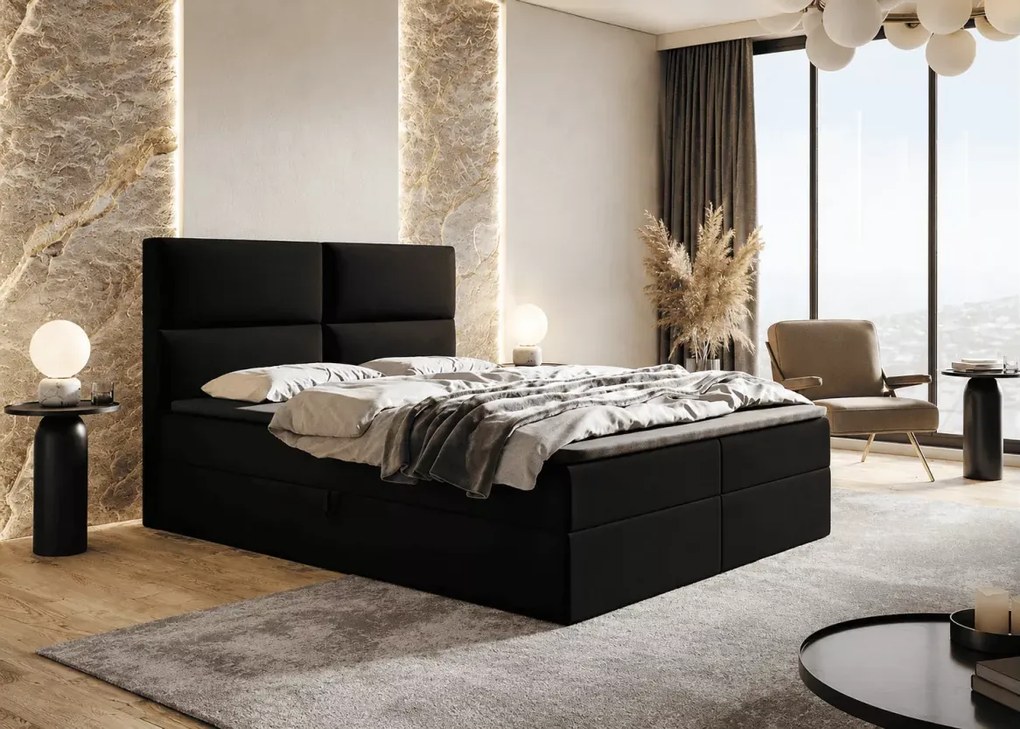 Łóżko kontynentalne Devon boxspring z materacem bonell i 2 pojemnikami na pościel tapicerowane