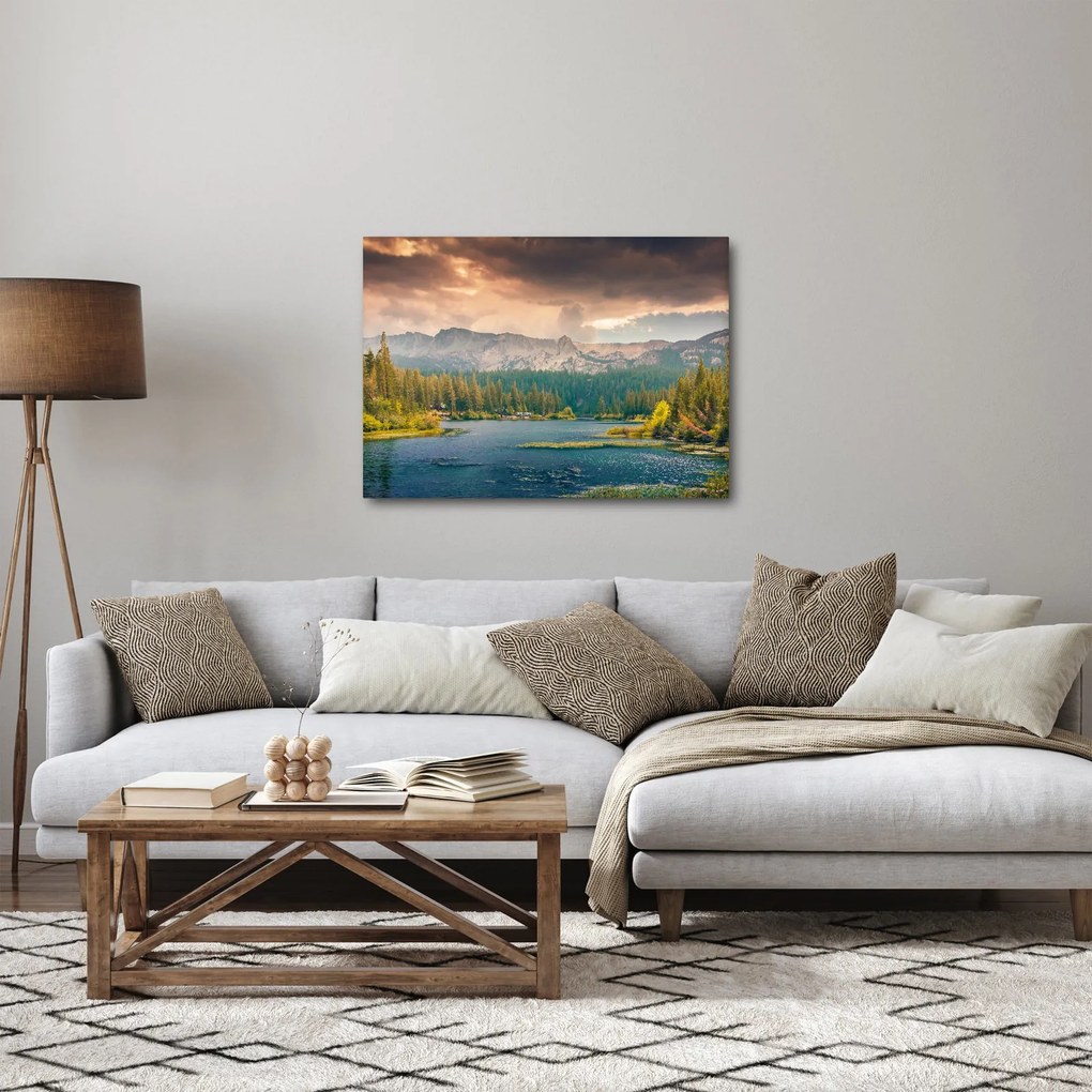 Obraz górskiej rzeki i gór (70x50 cm)