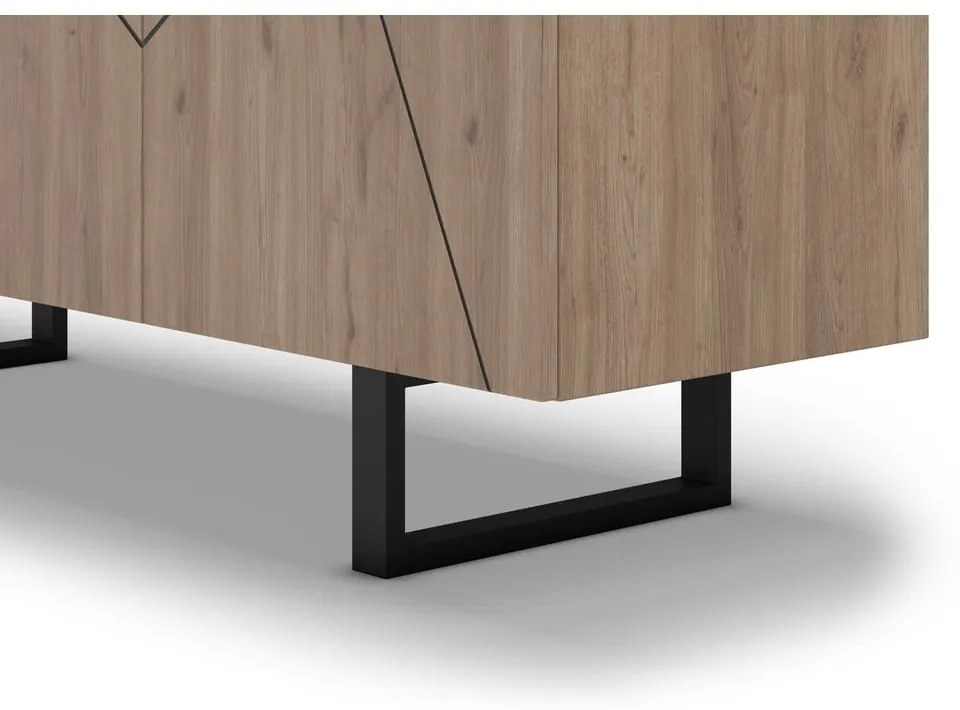 Czarno-naturalna niska komoda w dekorze dębu 180x80 cm Milena – Marckeric