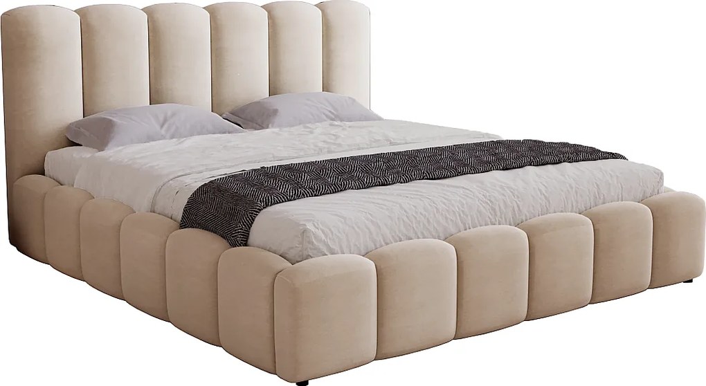 Łóżko tapicerowane 140x200 Florent - łóżko z pojemnikiem i stelażem metalowym - welur, beżowy (Magic Velvet 2201)