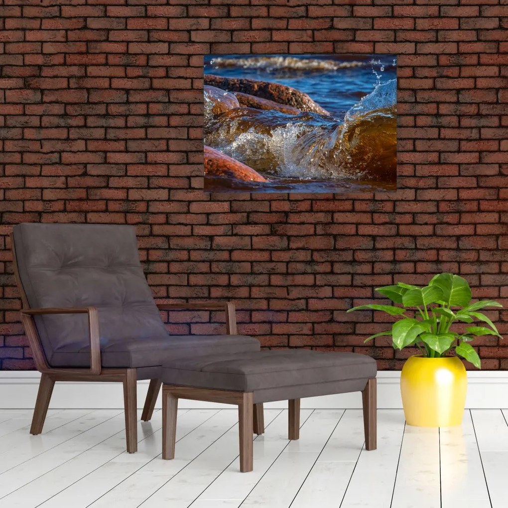 Obraz na szkle - szczegółowy obraz - woda między kamieniami (70x50 cm)