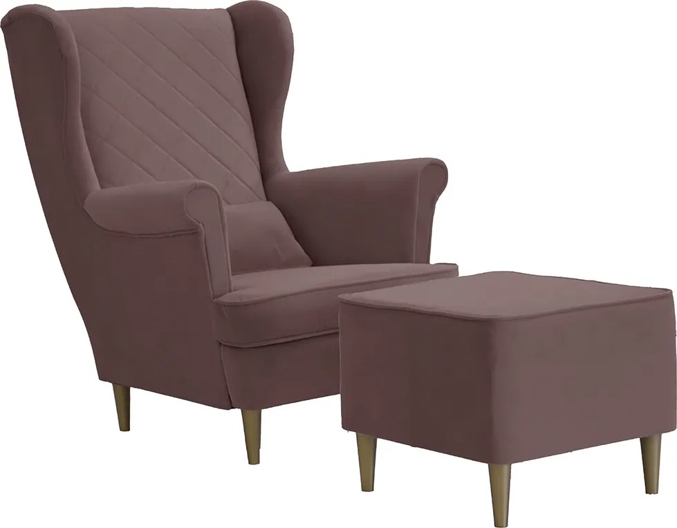 Fotel uszak skandynawski z podnóżkiem CLEO Różowy