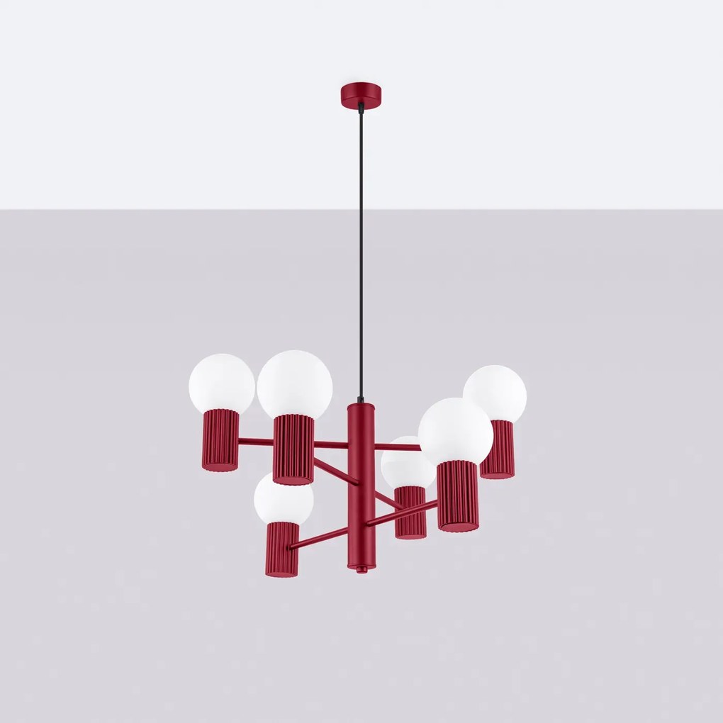 Żyrandol HALO 6 burgund ryflowany SOLLUX  LIGHTING