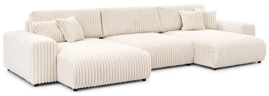 Kremowy sztruksowy rozkładany narożnik ze schowkiem (w kształcie litery U) Sarina – Ropez