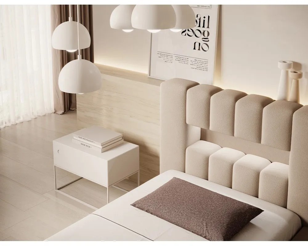 Jasnobrązowe tapicerowane łóżko jednoosobowe ze schowkiem ze stelażem 90x200 cm Lamica – ELTAP