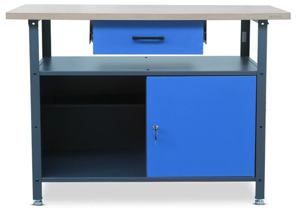 Stół warsztatowy ERIC, 1200 x 850 x 600 mm, antracytowo-niebieski