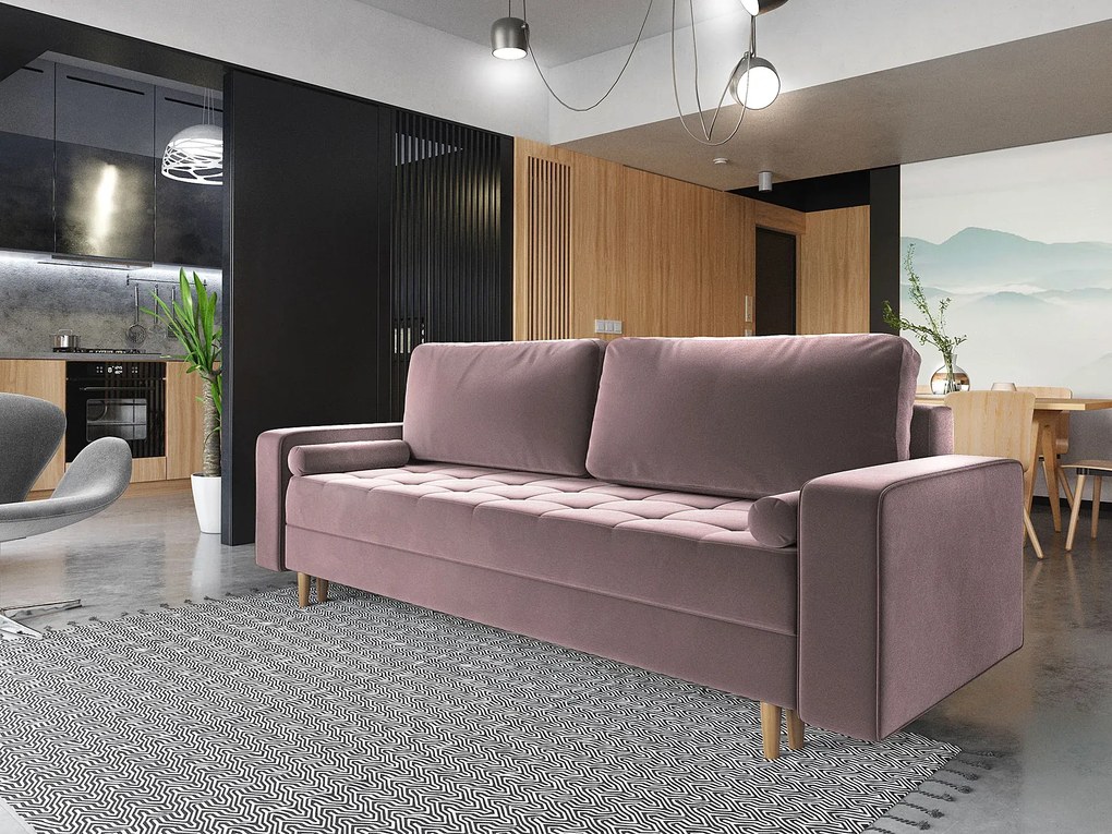 Jasnoróżowa welurowa sofa rozkładana B3-F46