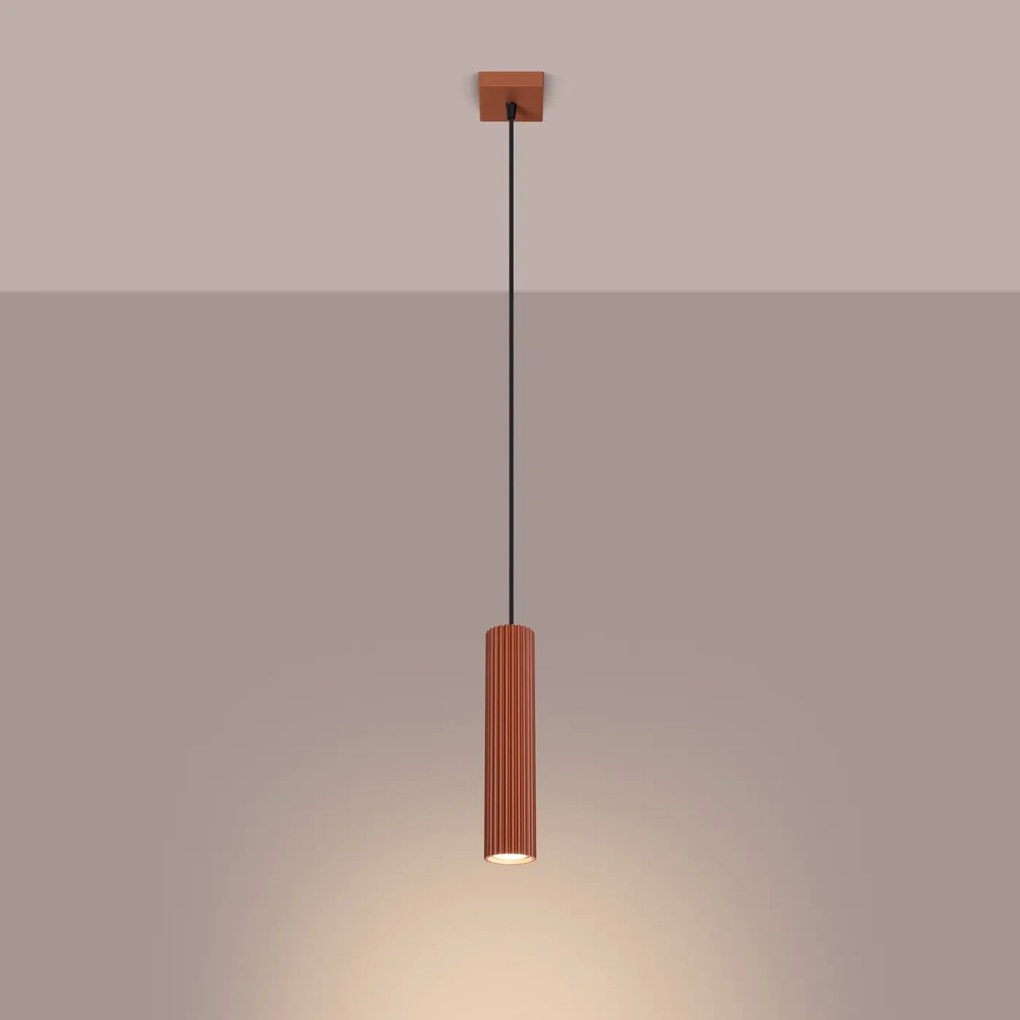 Lampa wisząca KARBON 1 ochra czerwona ryflowana SOLLUX  LIGHTING