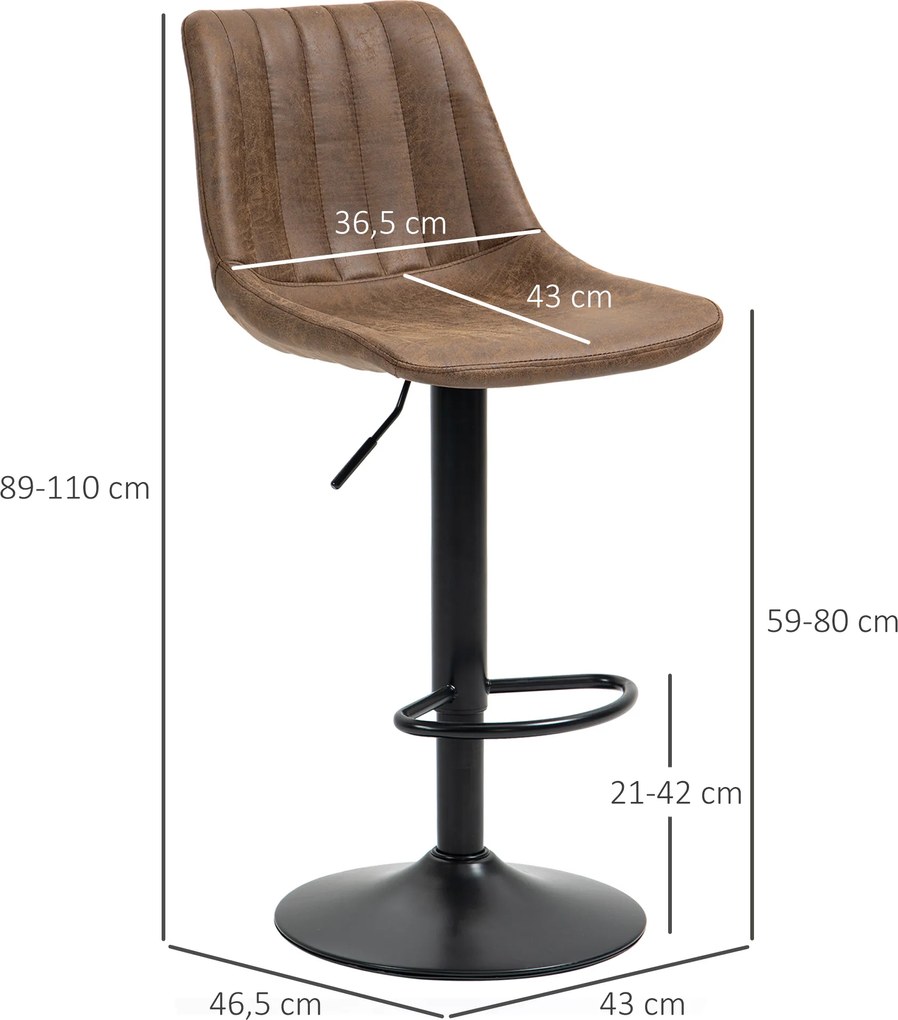 HOMCOM Zestaw 2 krzeseł barowych regulowane brązowe hokery z podnóżkiem nowoczesne | Aosom PL