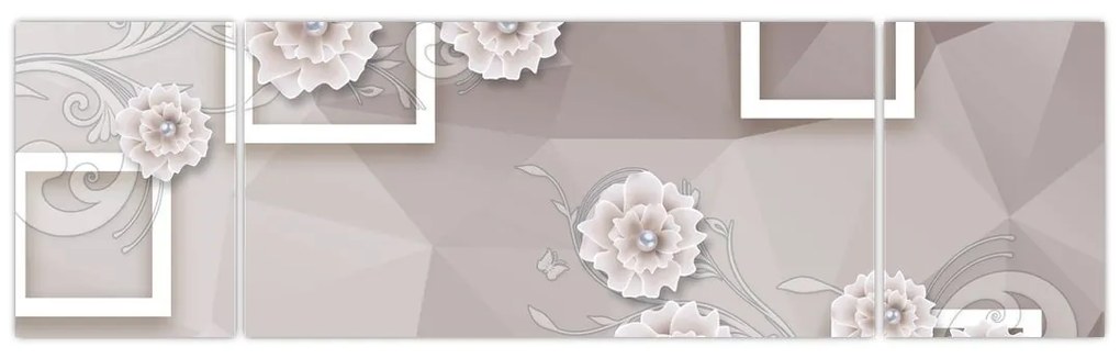 Obraz z beżowymi kwiatami (170x50 cm)