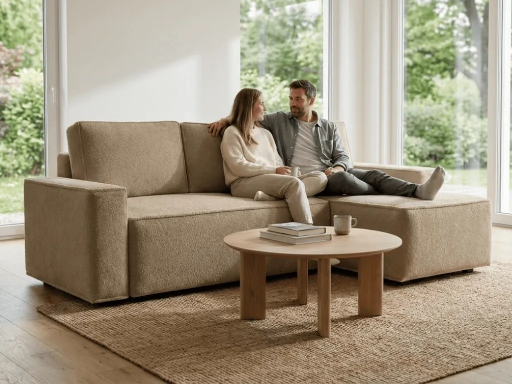 Rozkładana dwustronna sofa narożna do L SMART BOUCLE 232x143 cm, ciemny beż