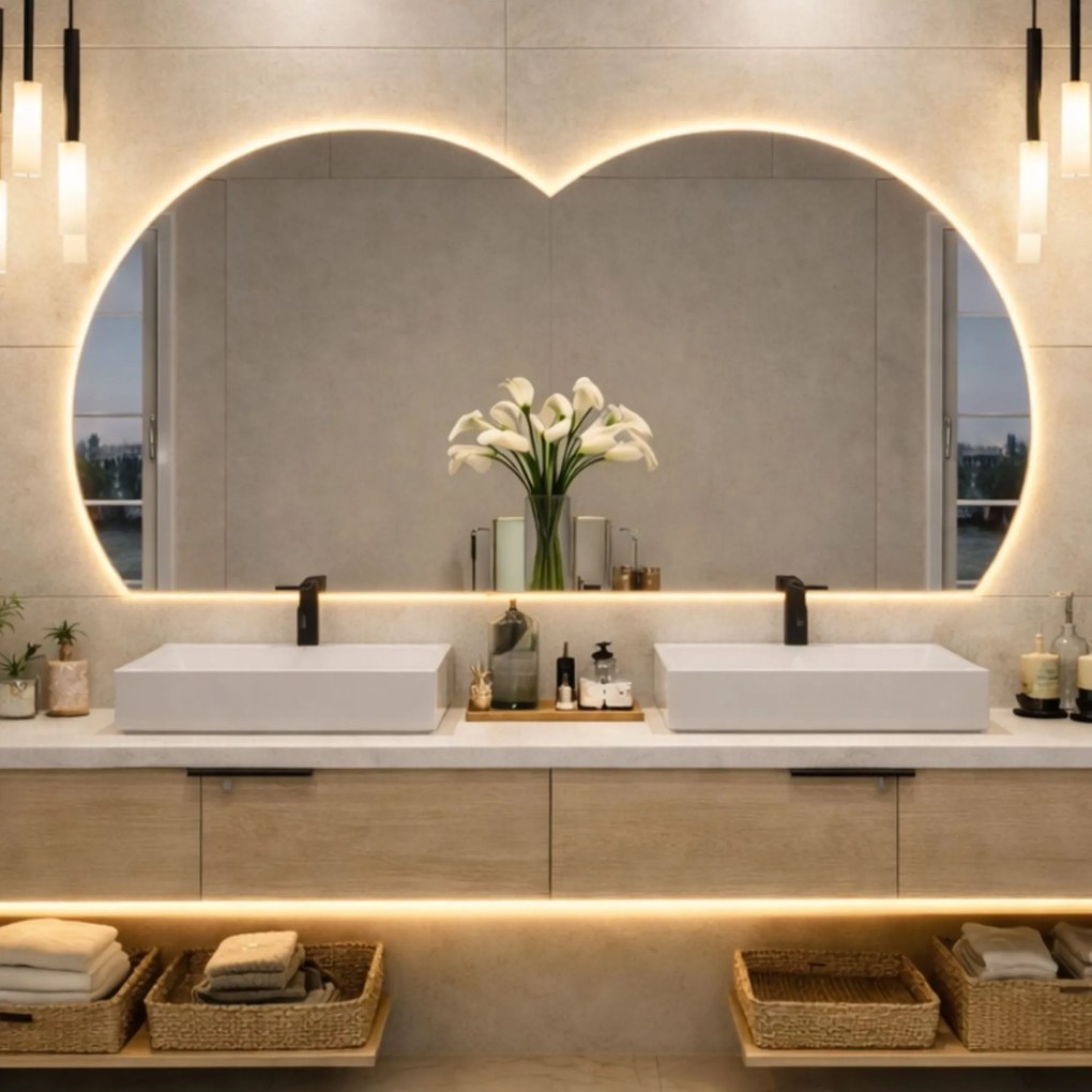 Lustro dekoracyjne z podświetleniem MOON Twin LED| Różne rozmiary | Różne kolory : Kolor tafli szkła - Srebrny, Rozmiar - 140x68