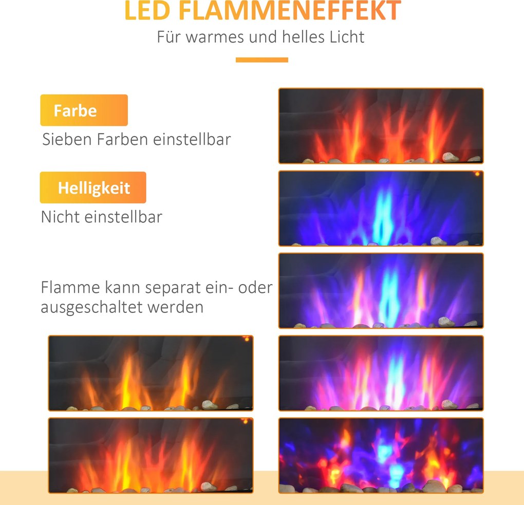 HOMCOM Elektryczny kominek ścienny LED z efektem ognia 1000W 2000W pilot zdalnego sterowania | Aosom PL