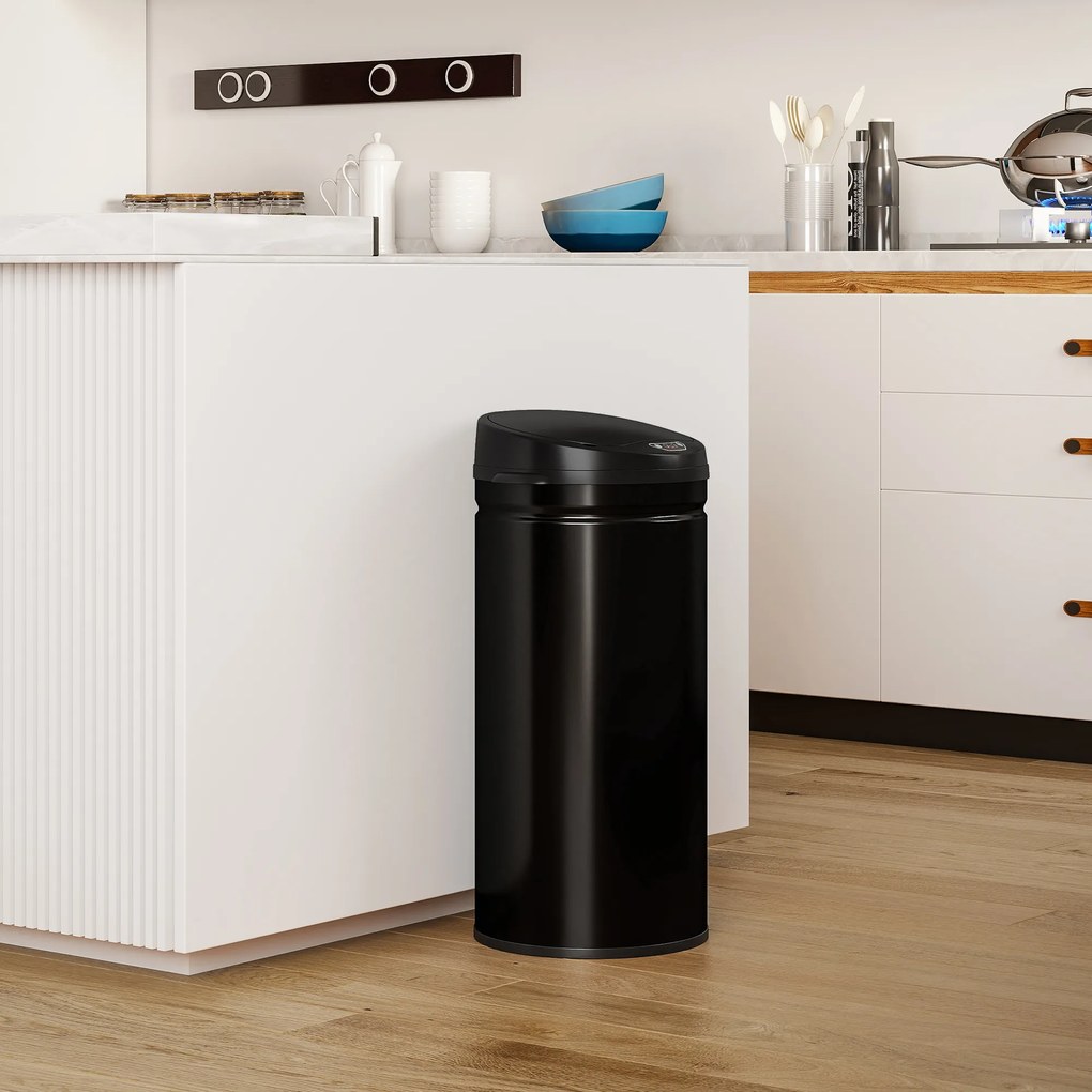 HOMCOM Kosz na śmieci z czujnikiem 42 L z funkcją Soft-Close, bezdotykowy kosz ze stali nierdzewnej idealny do higienicznych kuchni.