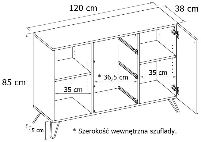 Komoda z szufladami w stylu industrialnym dąb craft + czarny - Zorina 3X