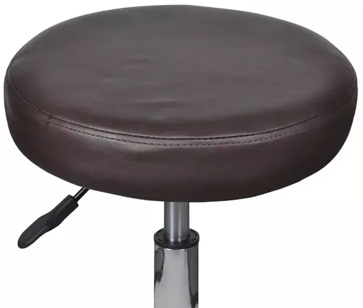 Brązowy tapicerowany taboret obrotowy na kółkach M9-K66