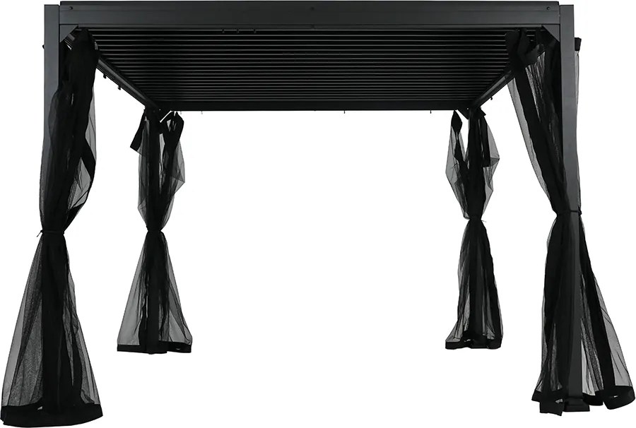PERGOLA ALUMINIOWA 3X4X2,3 M ZE STALOWYM DACHEM I ZASŁONAMI ANTRACYT