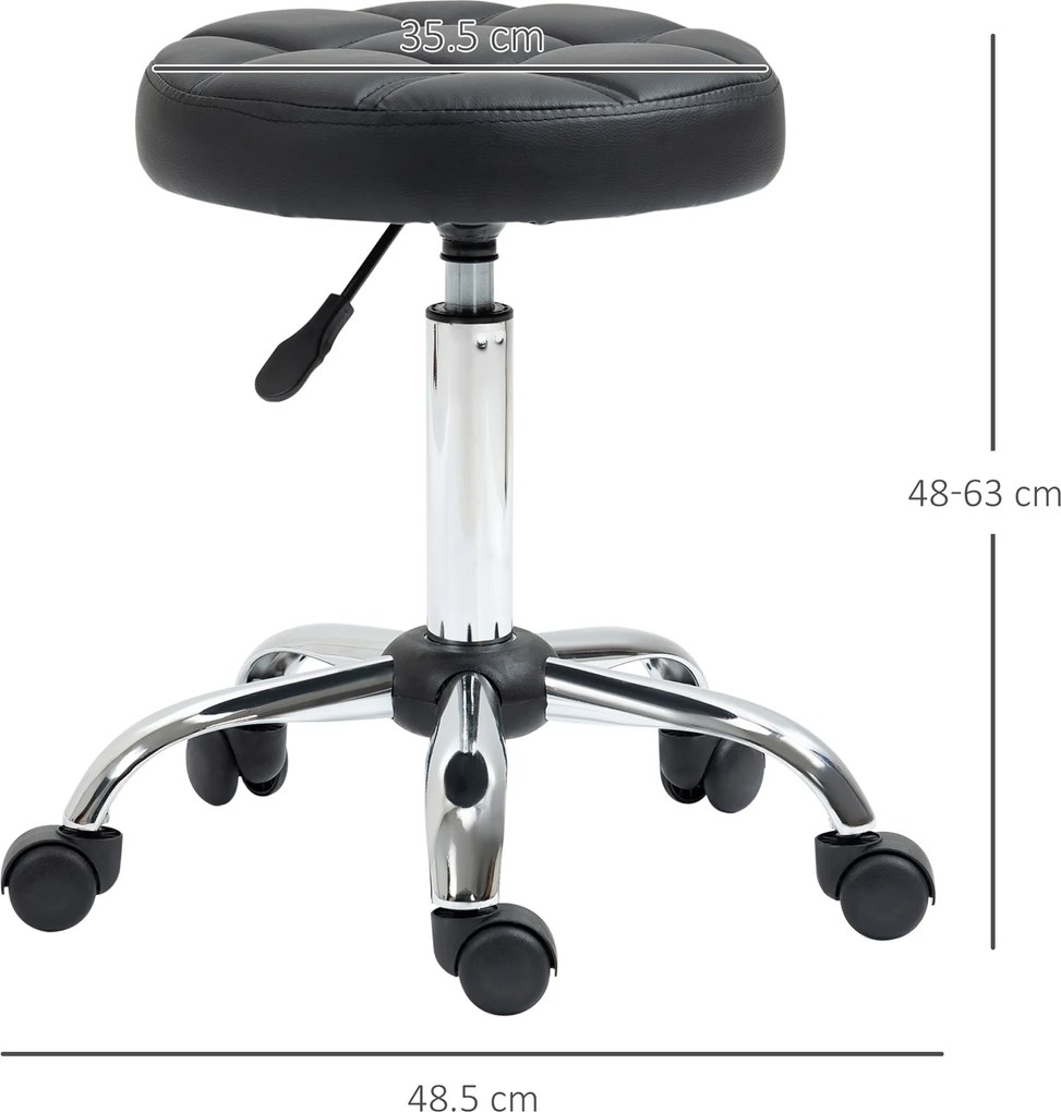 HOMCOM Taboret Obrotowy, Salonowy, Regulowany, Skóra Ekologiczna, Pikowany, Czarny/Srebrny
