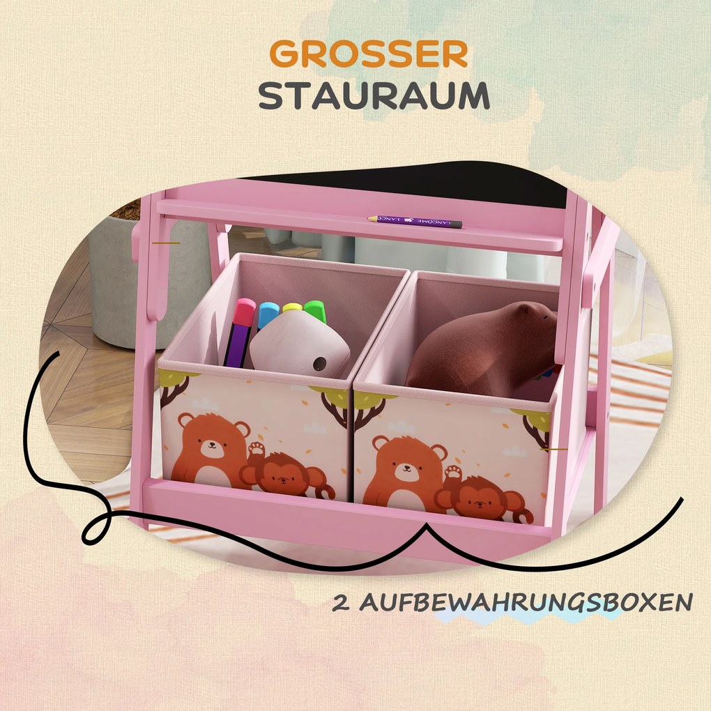 AIYAPLAY 2-w-1 Sztaluga Malarska dla Dzieci z Tablicą Kreidową i Białą, Pojemniki na Akcesoria, dla Dzieci w Wieku 3-8 Lat, Różowa