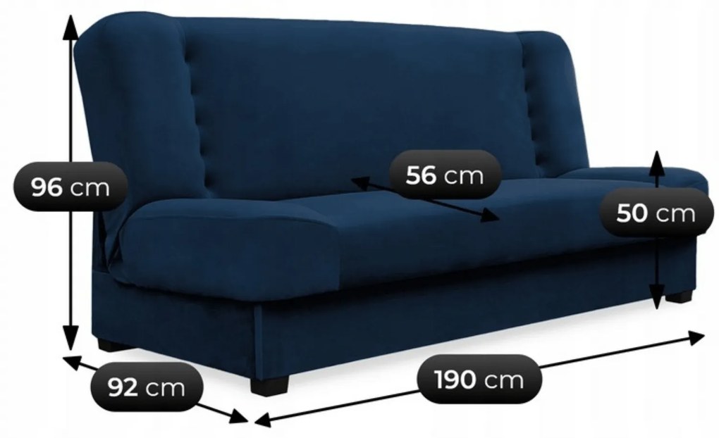 Sofa z Funkcją Spania PIANO Rozkładana Wersalka Dwuosobowa Granatowa Nowoczesna do Salonu