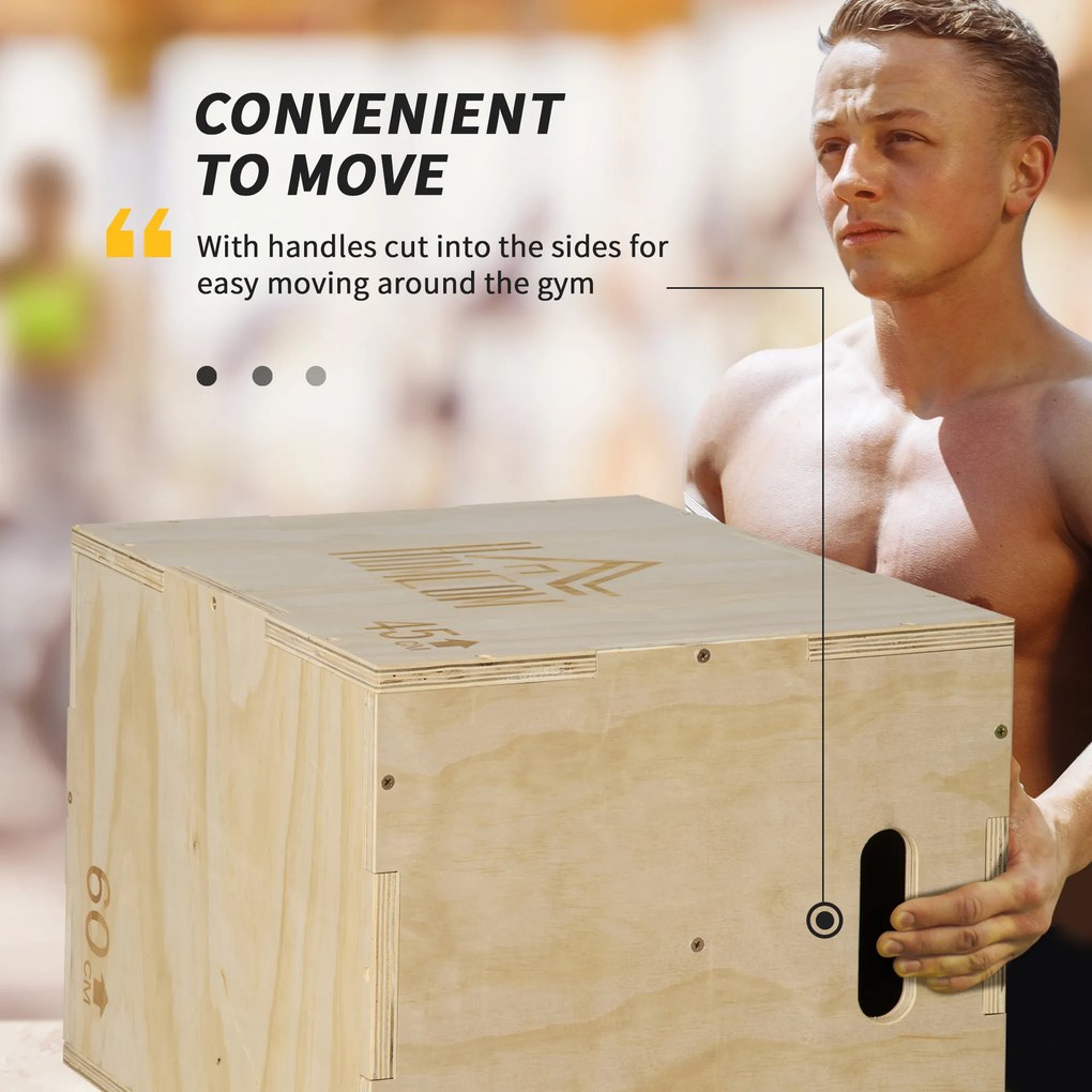 HOMCOM Plyo Box, skrzynia do skoków z drewna, platforma plyometryczna z uchwytem do domu, 45 x 40 x 60 cm, naturalne drewno