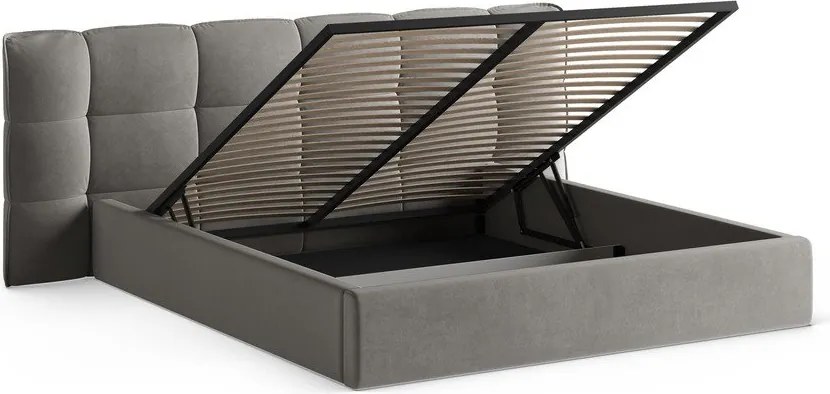Szare tapicerowane łóżko dwuosobowe ze schowkiem i stelażem 180x200 cm Eric – Micadoni