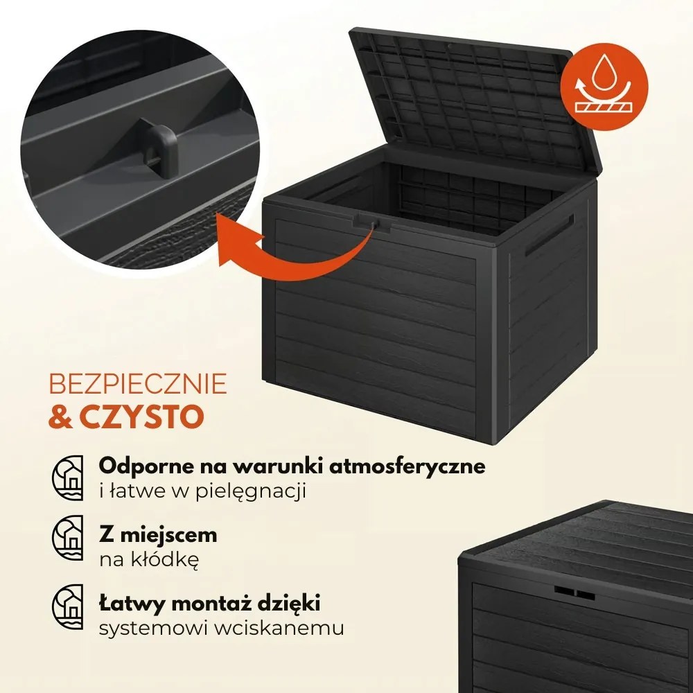 Pojemnik do przechowywania WOODEBOX, 190L,78x44x55cm, antracytowa Prosperplast