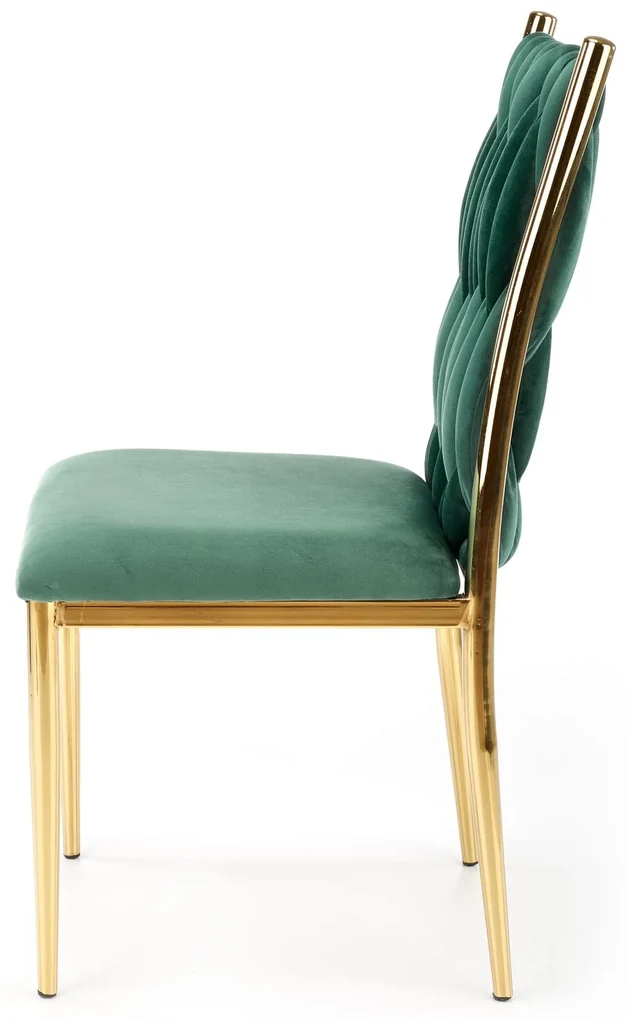 K436 krzesło ciemny zielony/złoty, glamour, warkocz, plecione, velvet