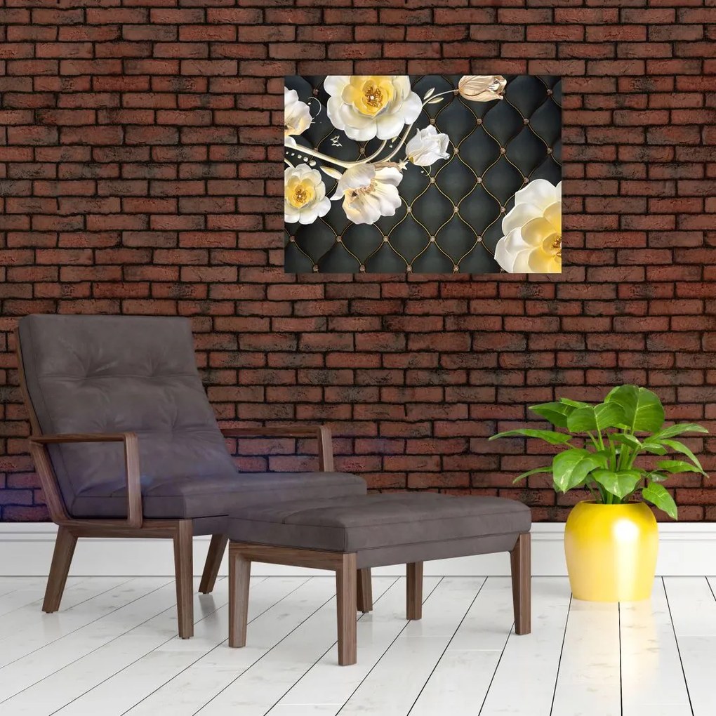 Obraz białych kwiatów róży (70x50 cm)