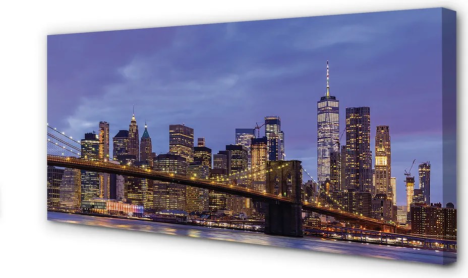 Obraz canvas na ścianę Zachód Słońca nad Wodą i Mostem