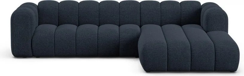 Ciemnoniebieski narożnik z tkaniny szenilowej (prawostronny/z szezlongiem) Lupine – Micadoni
