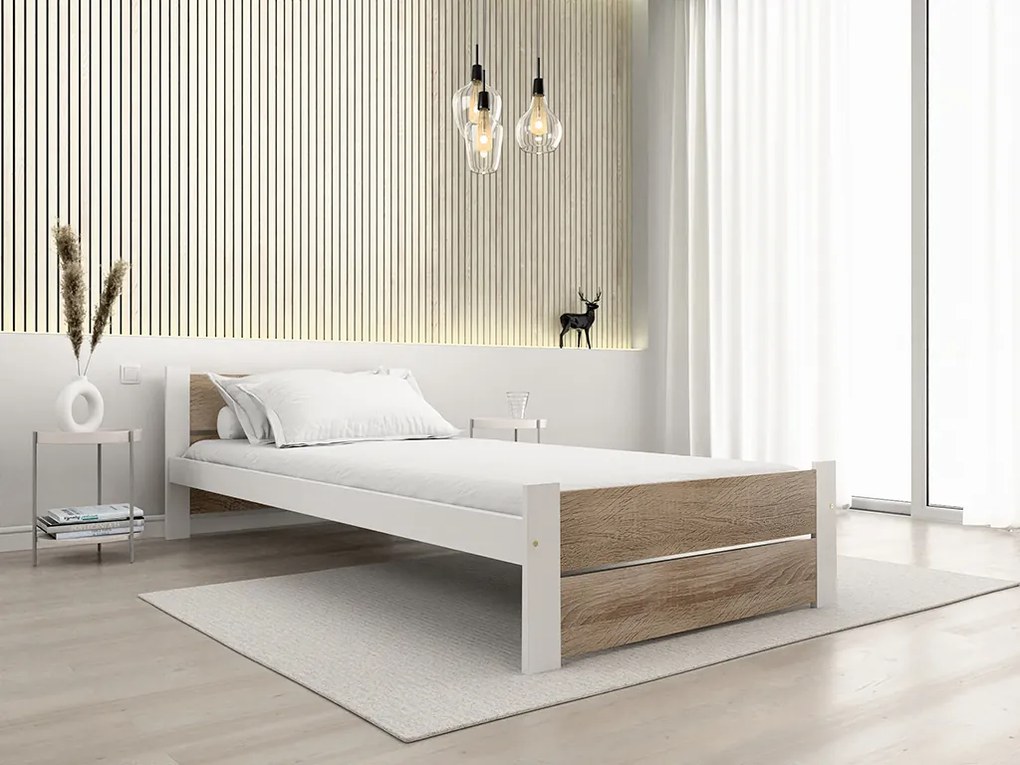 Łóżko IKAROS DOUBLE 90 x 200 cm, biały/dąb sonoma Stelaż: Ze stelażem listwowym rolowanym, Materac: Materac Sommera