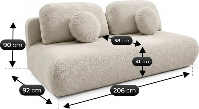 Sofa BASE Rozkładana Dwuosobowa Beżowa Boucle Japandi