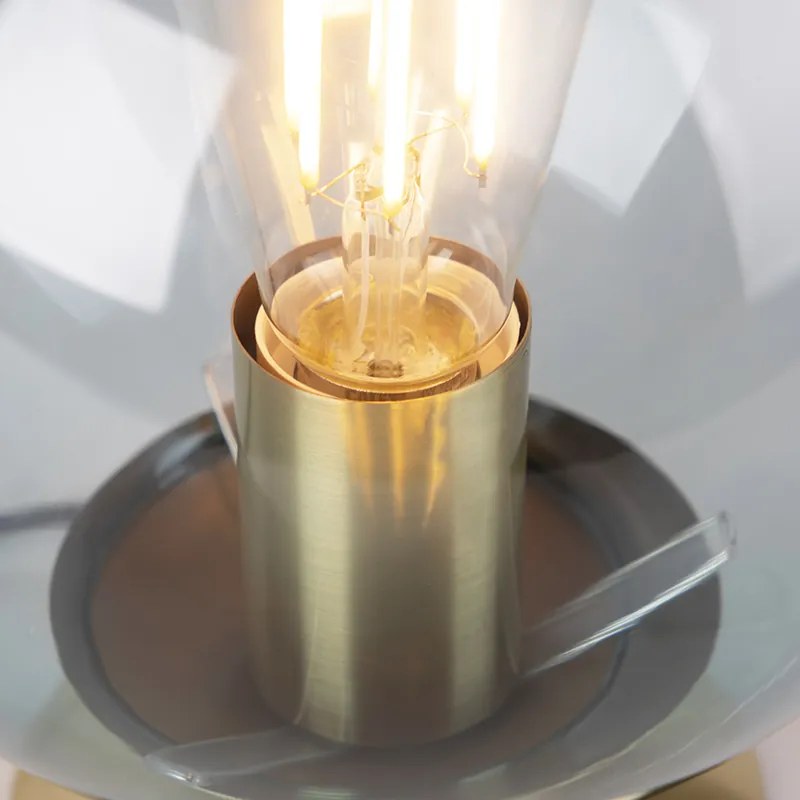 Lampa stołowa w stylu art deco mosiądz z niebieskim szkłem - Pallon ArtDeco Oswietlenie wewnetrzne