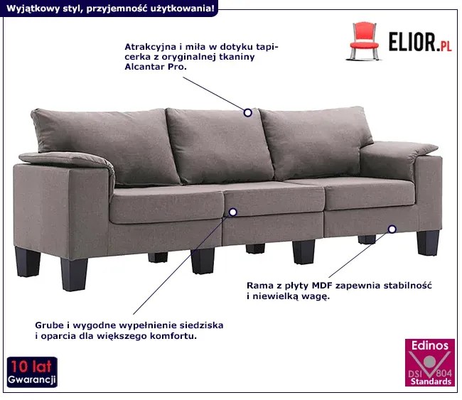 3-osobowa sofa taupe z podłokietnikami - Ezof 3Q