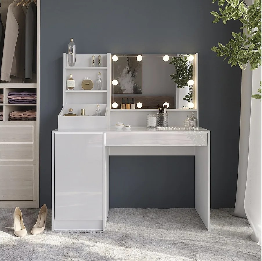 Stół toaletowy biały/biały wysoki połysk 119.8x50.1x76 sherry