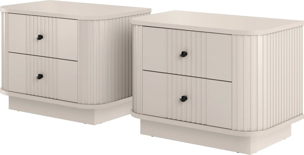 Zestaw szafek nocnych Vesper 56 cm na cokole - kaszmir / czarne uchwyty