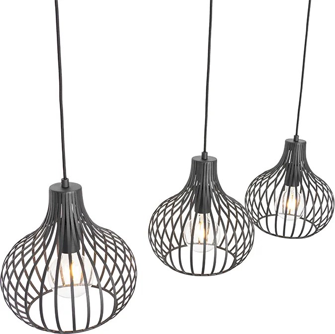 Nowoczesna lampa wisząca czarna 3-światłowa - Saffira