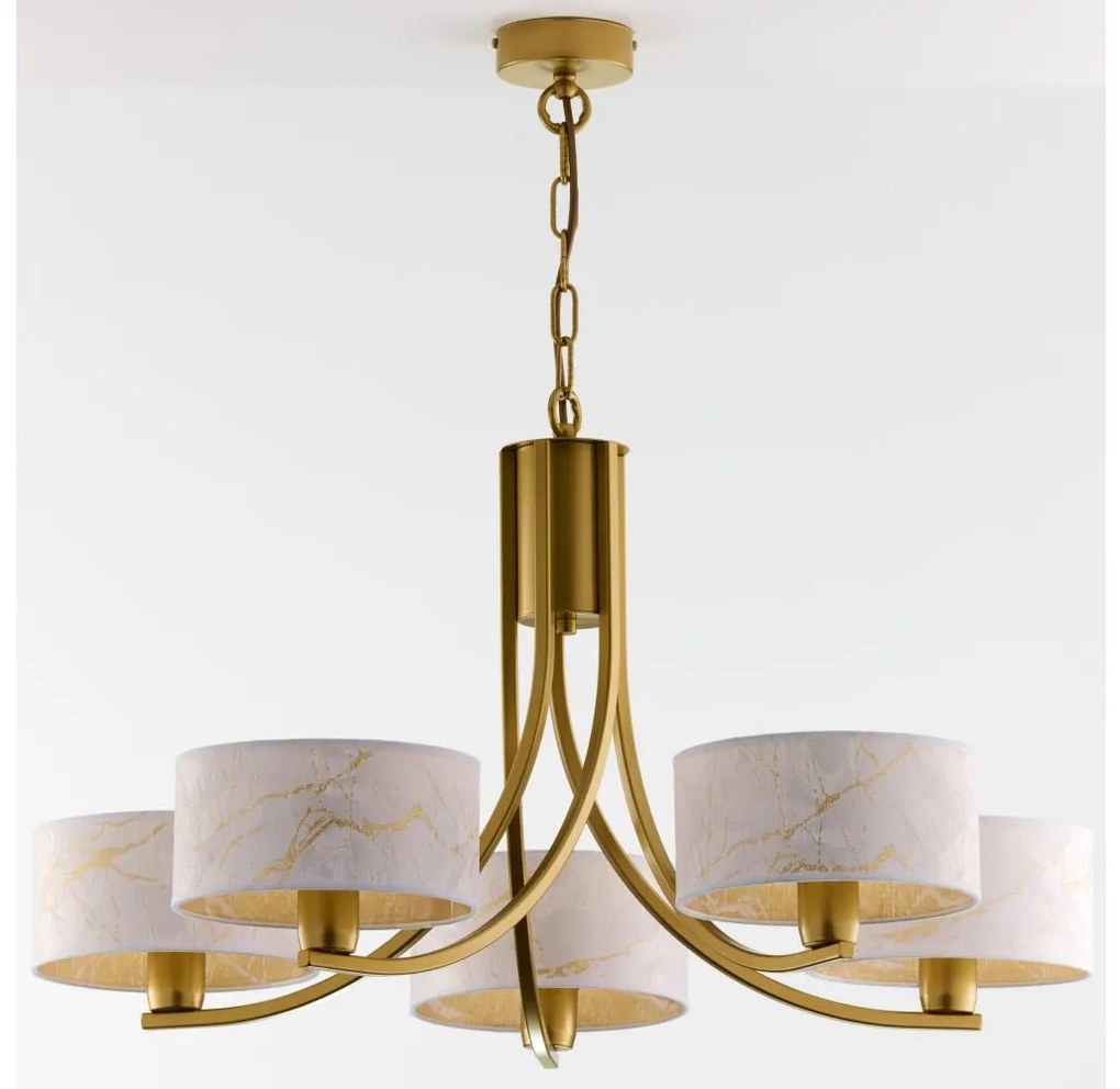 Jupiter 2097 - Żyrandol na łańcuchu ARTHUR 5xE27/15W/230V biały/złoty/dekor marmuru