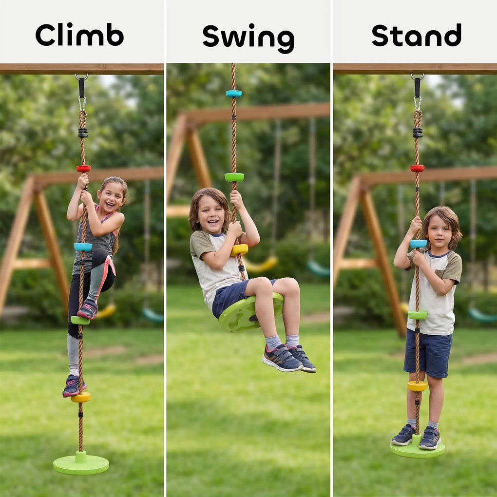 AIYAPLAY Ninja Line Zestaw Slackline dla Dzieci z Huśtawką, Platformami, Zestaw do Zabawy na Zewnątrz dla Dzieci w Wieku 3-8 Lat Zielony | Aosom PL