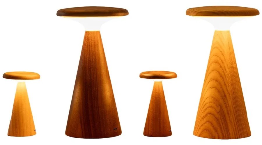 Lampa stołowa LED w ciemnym naturalnym kolorze z drewnianym kloszem (wysokość 14 cm) Sylva – Gingko