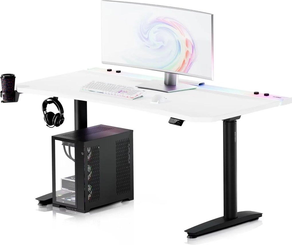 Biurko gamingowe RGB z regulacją wysokości Diablo X-Forge, 160x70 cm, biało-czarne