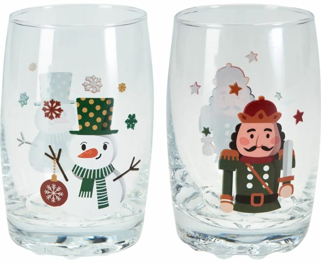 Zestaw 2 świątecznych szklanek Bałwanek i Dziadek do orzechów 250 ml