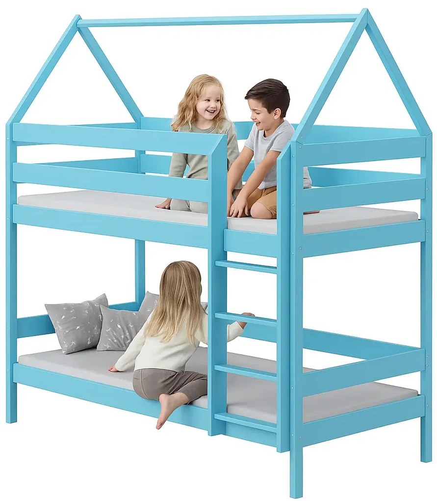 Niebieskie łóżko piętrowe domek dla rodzeństwa L1-B07
