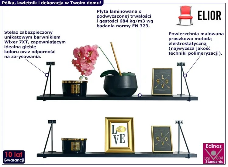Czarny zestaw dwóch półek w styku loft - Turris 4X